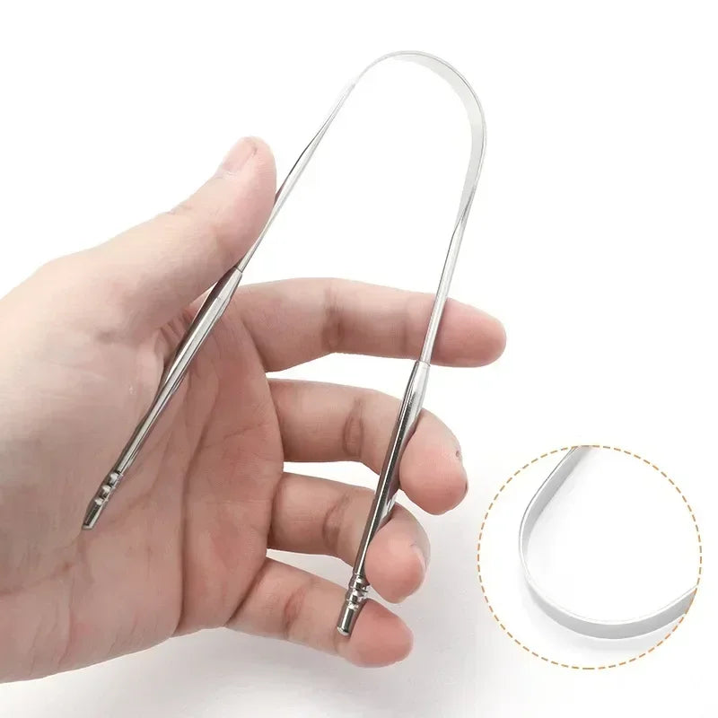 Non-Slip Handle Tongue Scraper Portable Single Layer Tongue Scraper Reusable Stainless Steel Oral Mouth Brush Case Tongue Clean